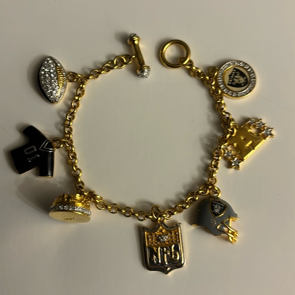 Jewelry - Oakland Raiders charm bracelet gold plated with some tiny rhinestones 7.5”
